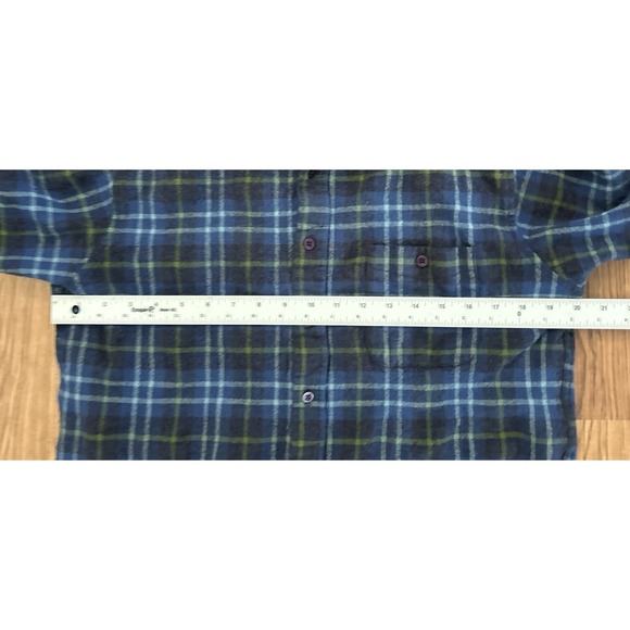 Pendleton Mens size Large Trail Shirt Blue Virgin Wool Button Up Elbow Patch - Picture 6 of 9